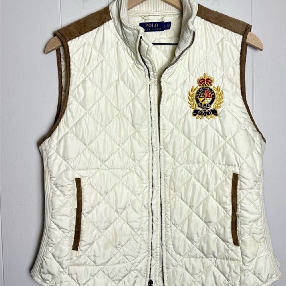 Polo by Ralph Lauren Women's Cream Quilted Vest with Crest vintage